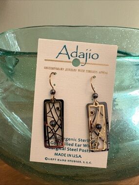 Adajio Gold and Black Rectangular Cutout Drop Earrings